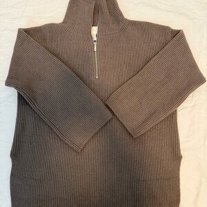 H&M Women's Taupe Ribbed Half Zip Sweater